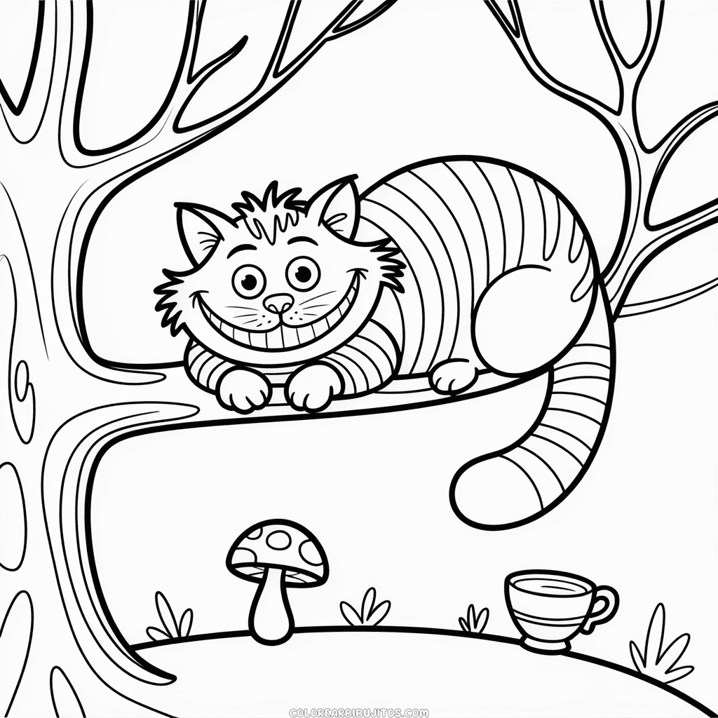 Dibujo de Gato de Alicia en el País de las Maravillas para Colorear