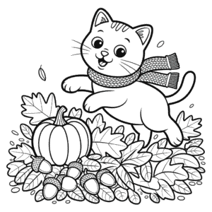 Dibujo de Gato en Otoño para Colorear