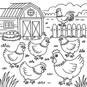 Dibujo de Granja de Gallina para Colorear