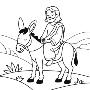 Dibujo de Jesús Montando un Burro para Colorear