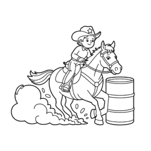 Dibujo de Jinete de Barril y Caballo para Colorear