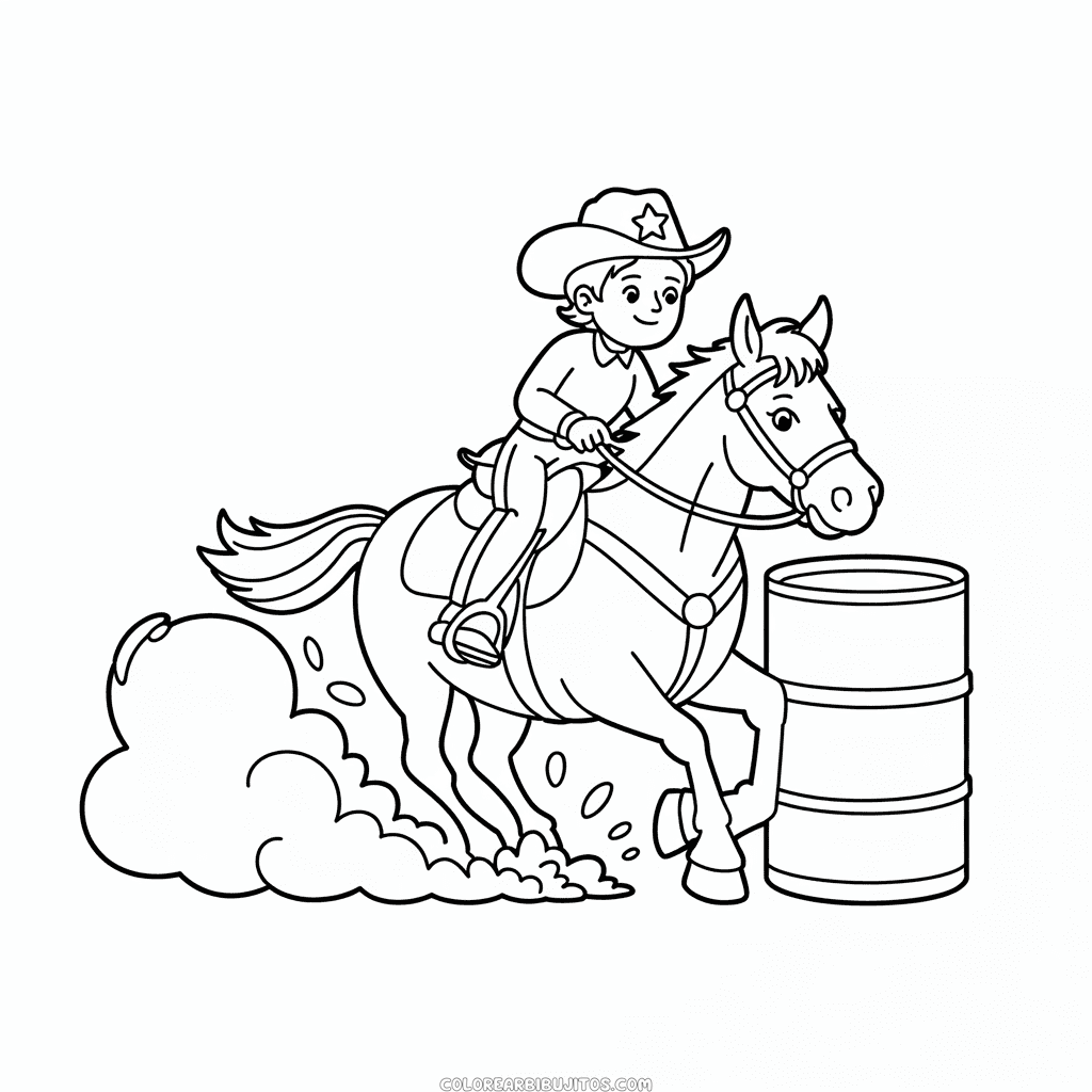 Dibujo de Jinete de Barril y Caballo para Colorear