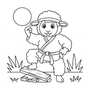 Dibujo de Oveja de Karate para Colorear