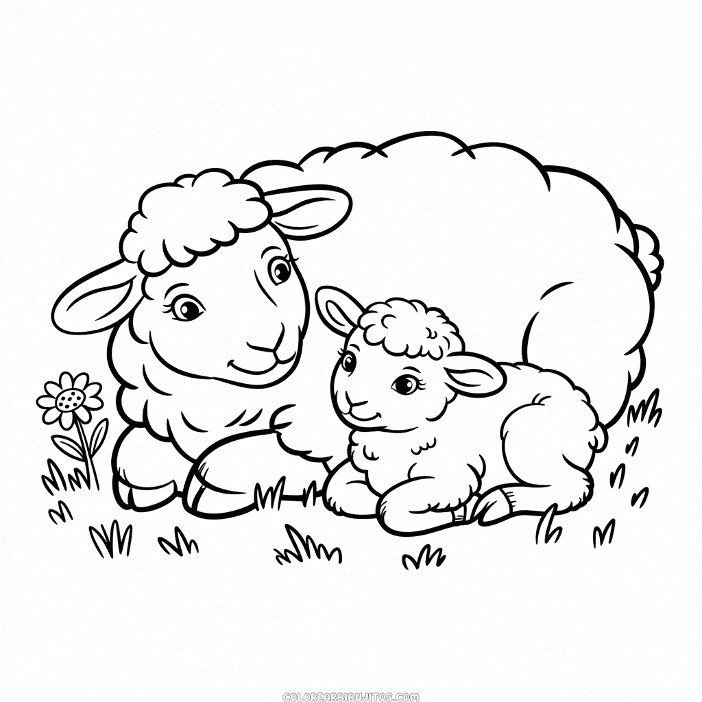 Dibujo de Oveja y Cordero para Colorear