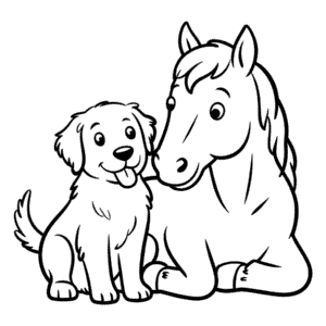 Dibujo de Perro y Caballo para Colorear