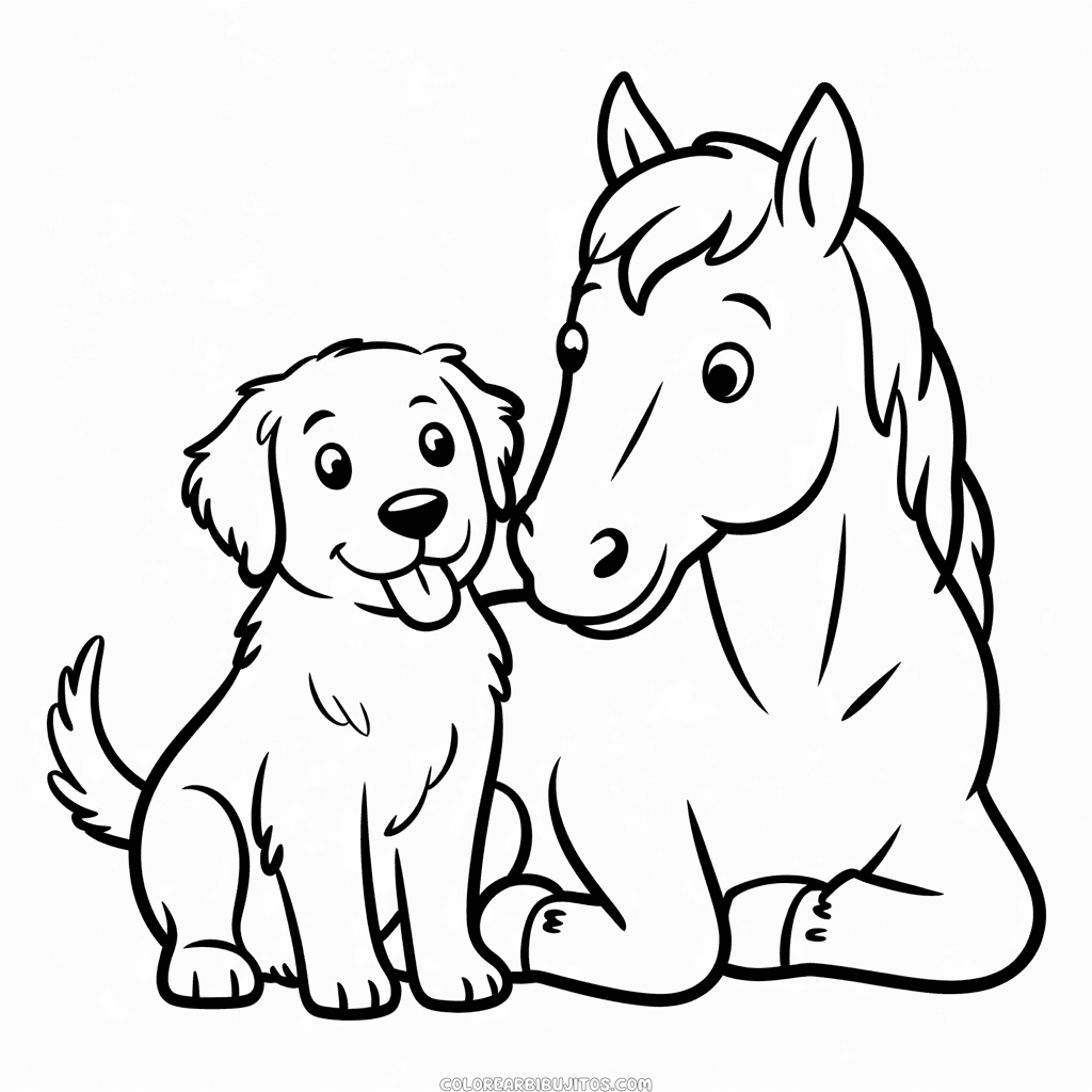 Dibujo de Perro y Caballo para Colorear