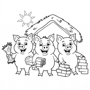 Dibujo de Tres Pequeños Cerditos para Colorear