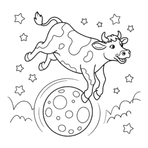 Dibujo de Vaca Saltando Sobre la Luna para Colorear