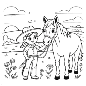 Dibujo de Vaquera y Caballo para Colorear