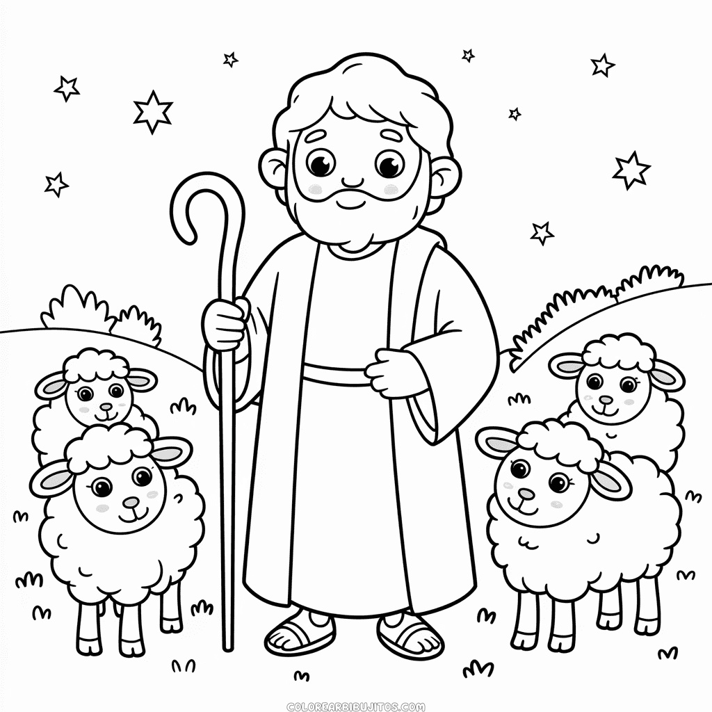 Dibujo de Abraham y Ovejas para Colorear