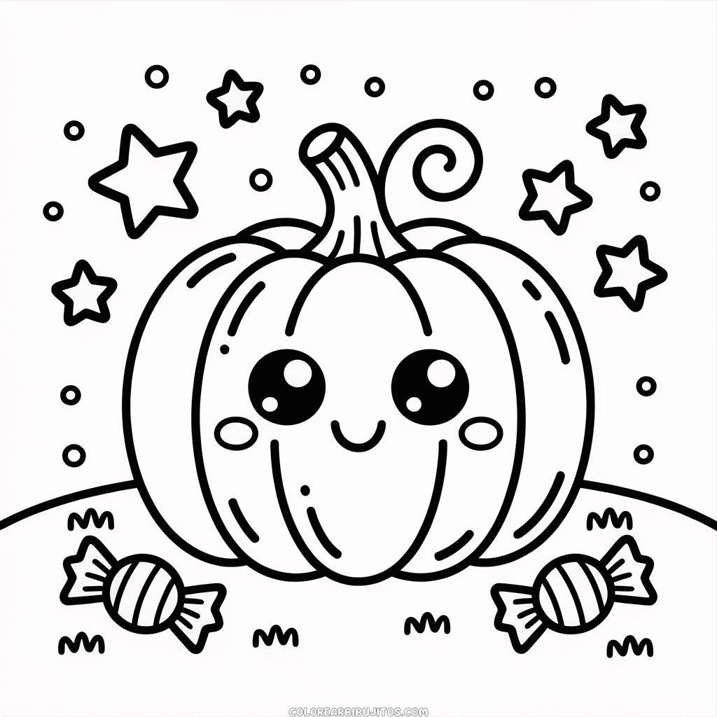 Dibujo de Adorable Lindo Halloween para Colorear