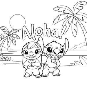 Dibujo de Adorables Lilo y Stitch para Colorear
