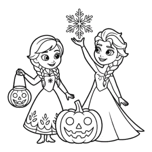 Dibujo de Anna y Elsa Halloween para Colorear