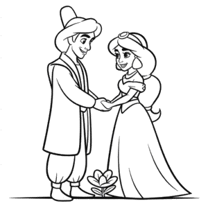 Dibujo de Boda de Aladdín y Jasmín para Colorear
