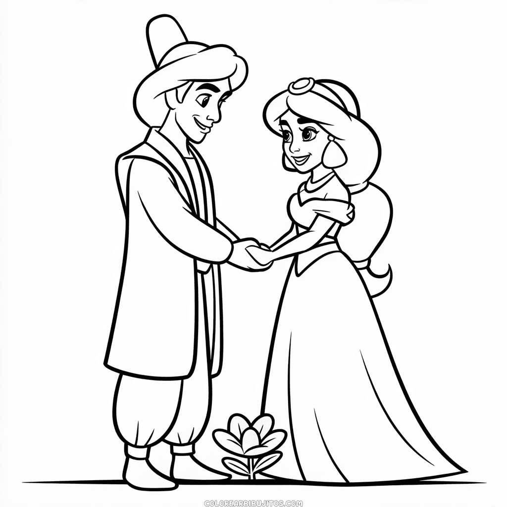 Dibujo de Boda de Aladdín y Jasmín para Colorear