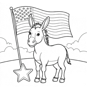 Dibujo de Burro con Bandera para Colorear