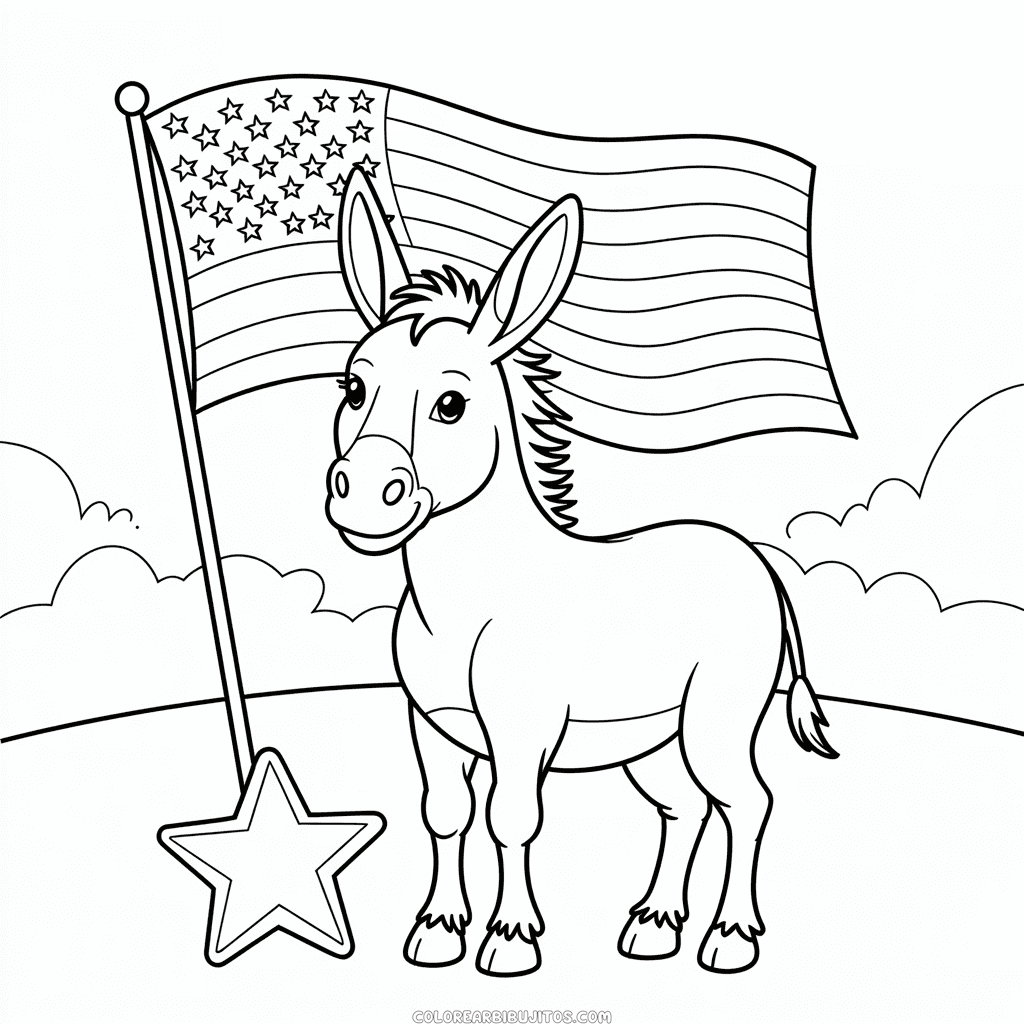 Dibujo de Burro con Bandera para Colorear
