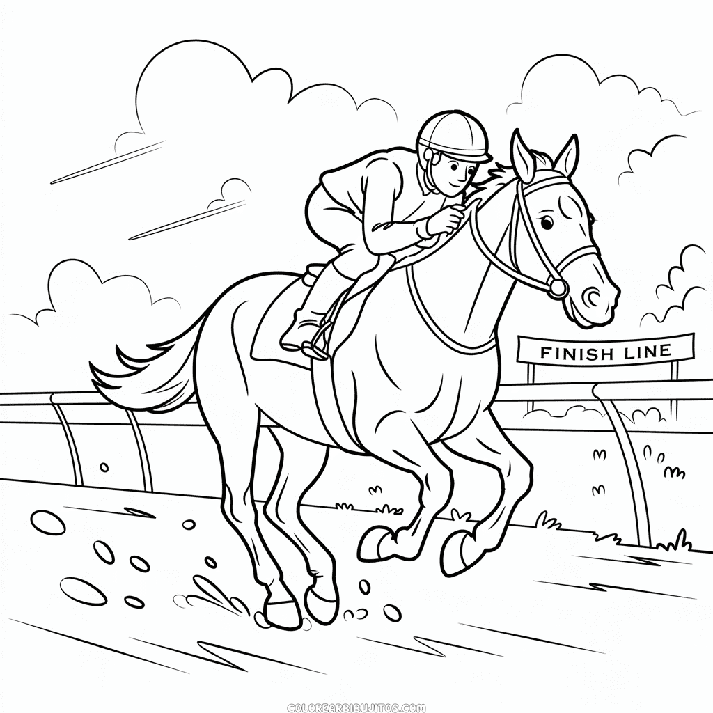 Dibujo de Caballo Corriendo en Carrera para Colorear