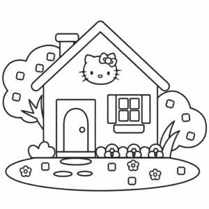 Dibujo de Casa de Hello Kitty para Colorear
