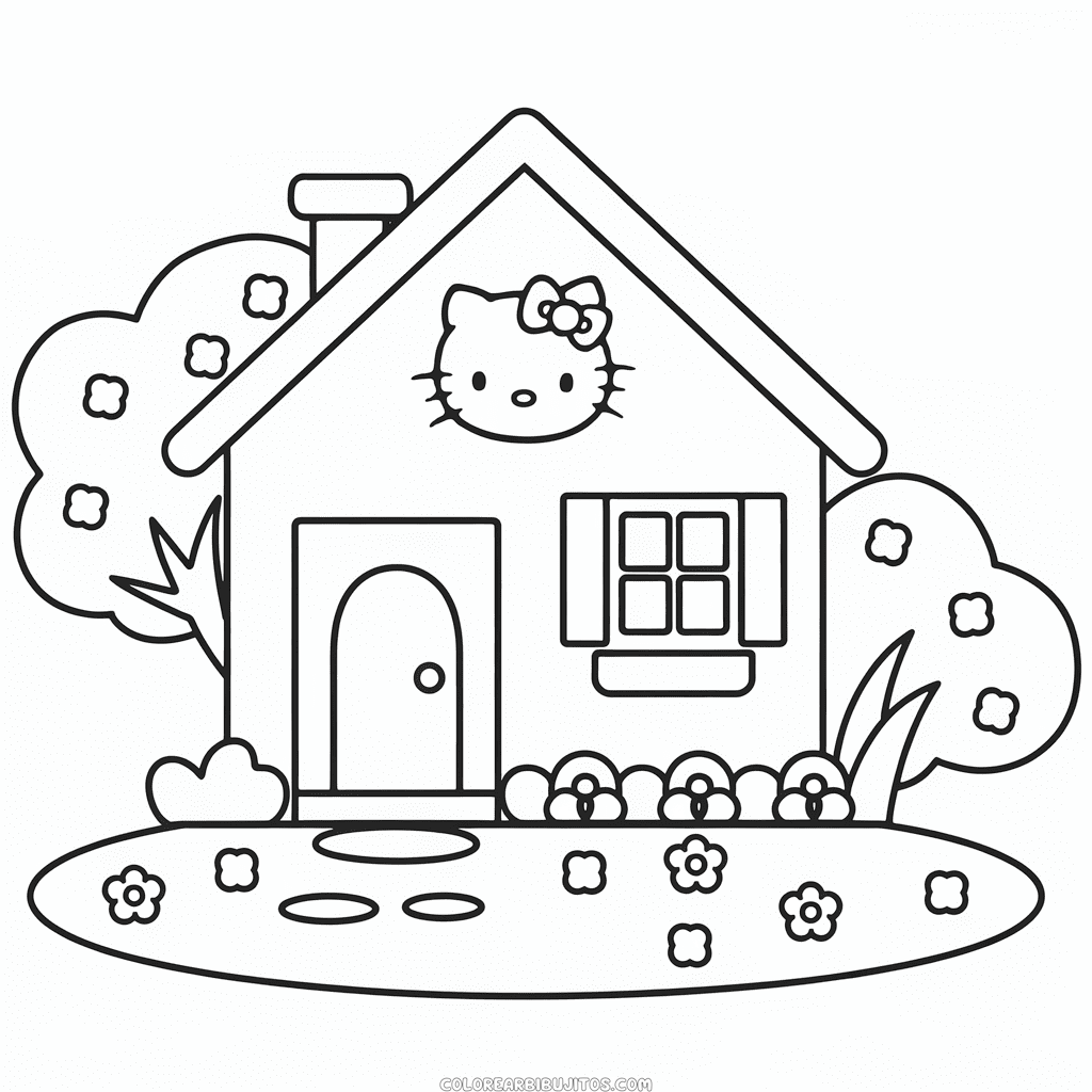 Dibujo de Casa de Hello Kitty para Colorear
