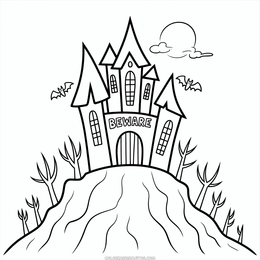 Dibujo de Castillo de Halloween para Colorear
