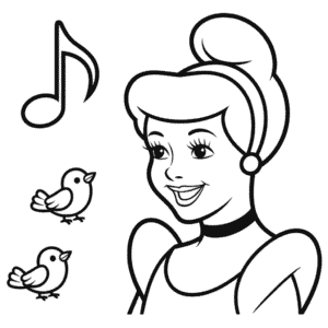 Dibujo de Cenicienta y Pájaros para Colorear
