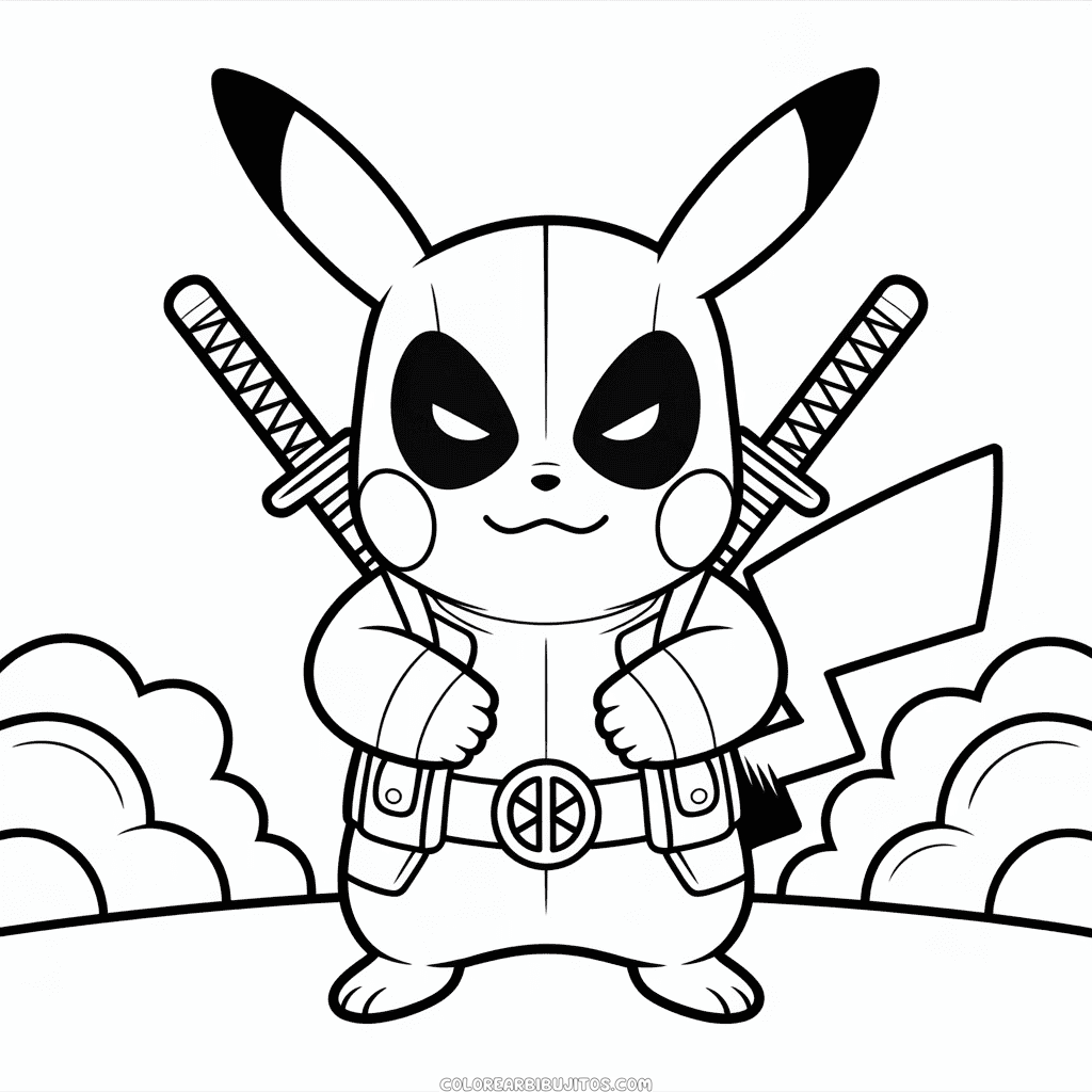 Dibujo de Deadpool Pikachu para Colorear