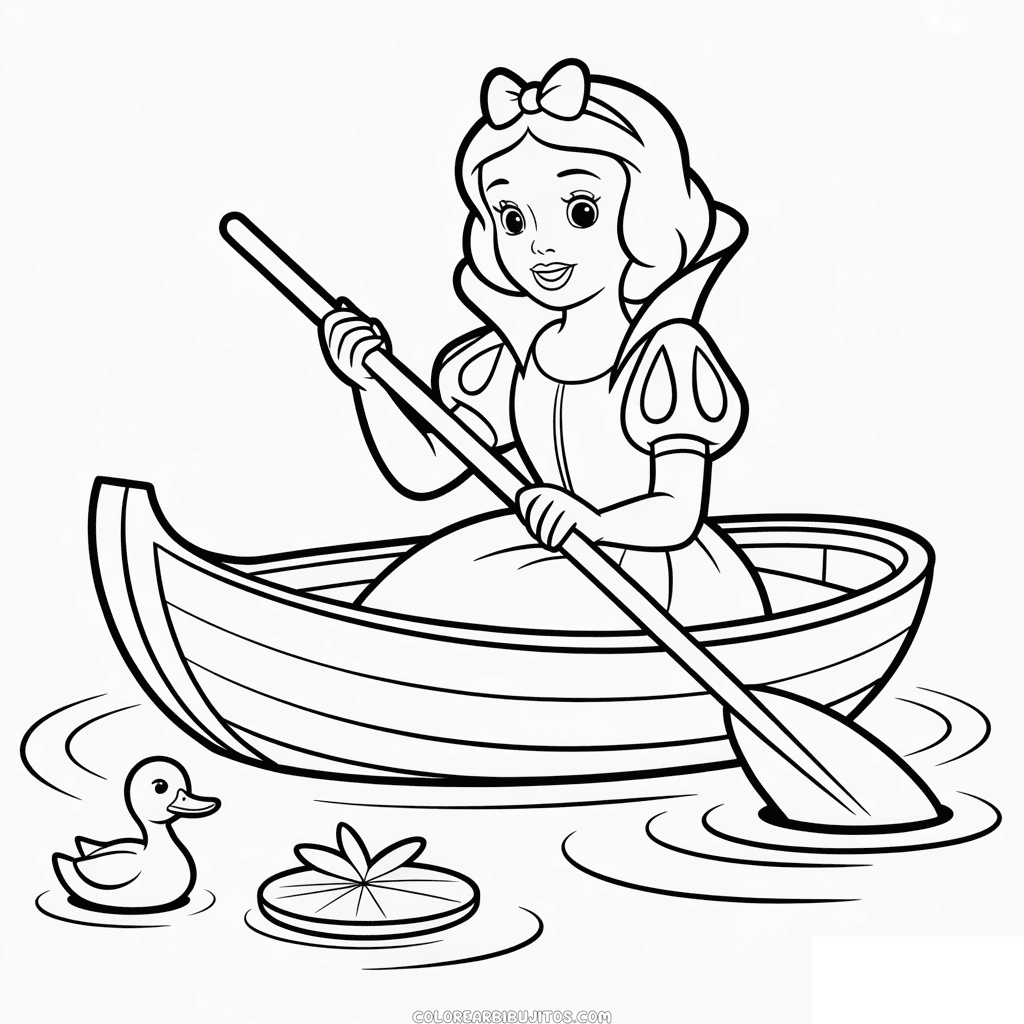 Dibujo de Disney Blancanieves en Barco para Colorear