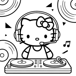 Dibujo de DJ Hello Kitty para Colorear