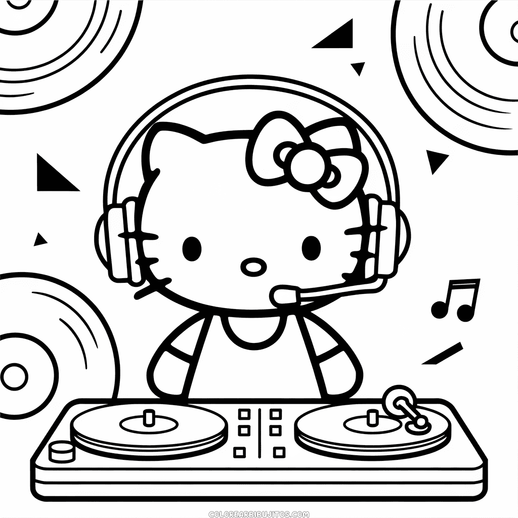 Dibujo de DJ Hello Kitty para Colorear