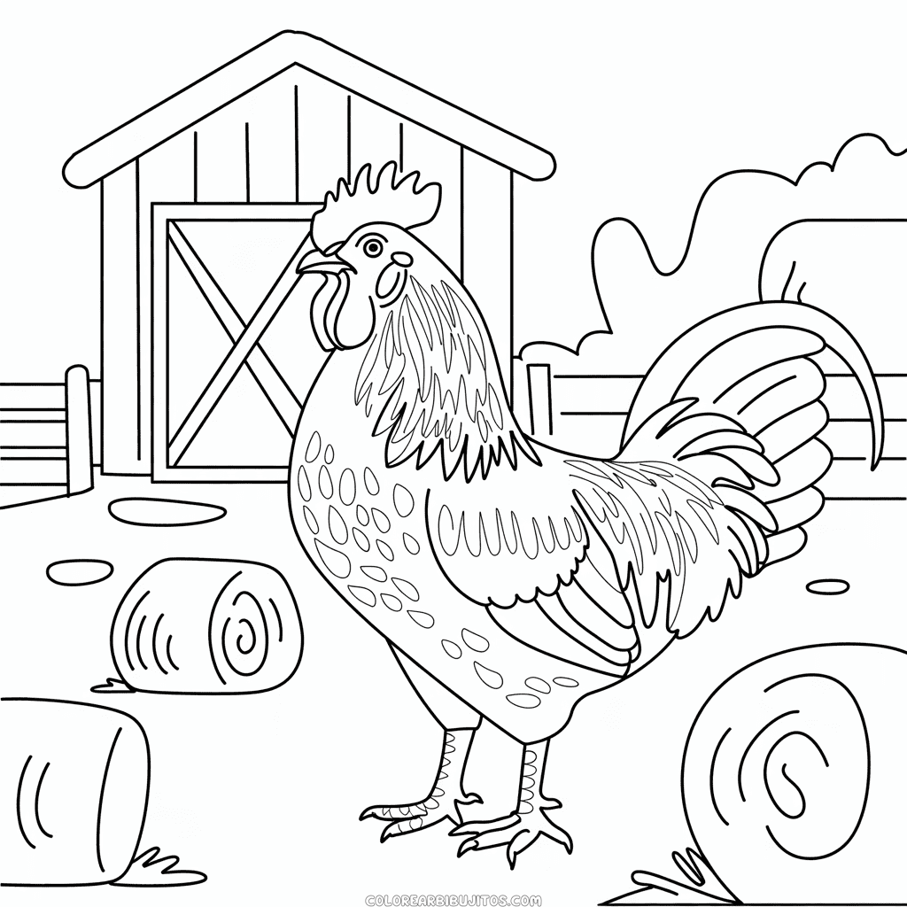 Dibujo de Gallo Realista para Colorear