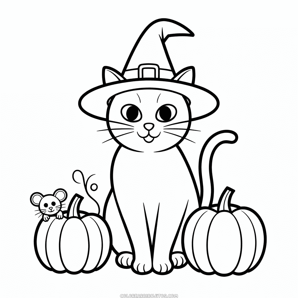 Dibujo de Gato de Halloween para Adultos para Colorear