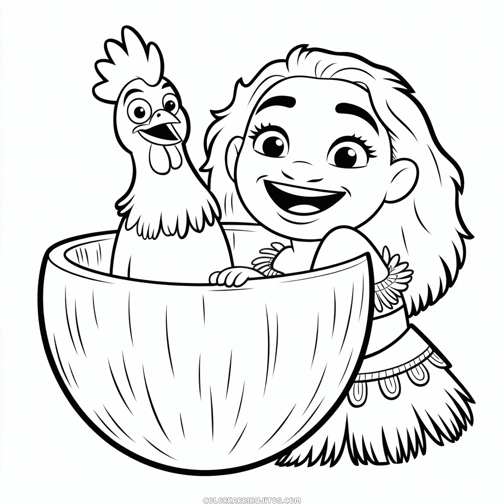 Dibujo de Hei Hei y Moana para Colorear