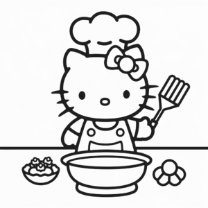 Dibujo de Hello Kitty Cocinando como Chef para Colorear