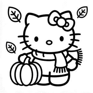 Dibujo de Hello Kitty en Otoño para Colorear