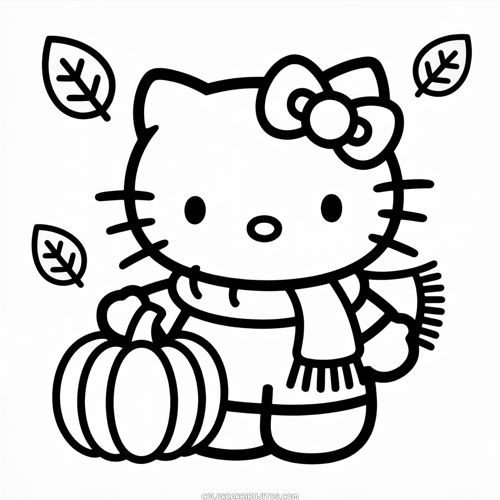 Dibujo de Hello Kitty en Otoño para Colorear