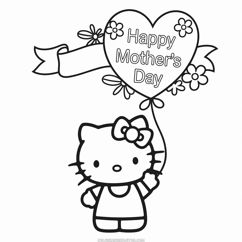 Dibujo de Hello Kitty Feliz Día de las Madres para Colorear