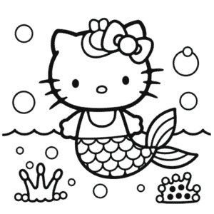 Dibujo de Hello Kitty Sirena para Colorear
