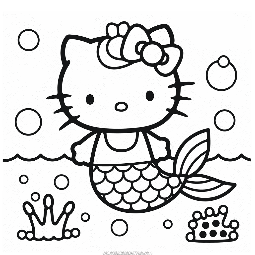 Dibujo de Hello Kitty Sirena para Colorear