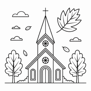 Dibujo de Iglesia en Otoño para Colorear