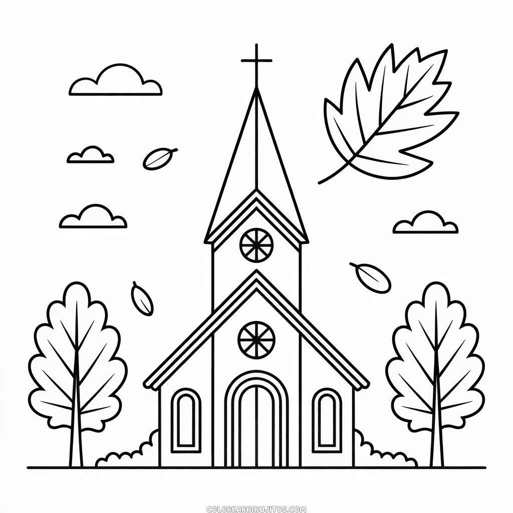 Dibujo de Iglesia en Otoño para Colorear