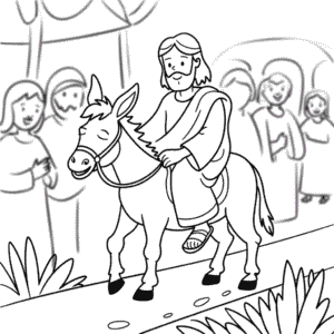 Dibujo de Jesús sentado en un Burro para Colorear