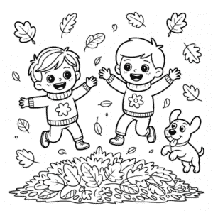 Dibujo de Niños Adorables de Otoño para Colorear
