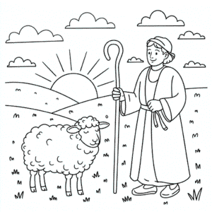 Dibujo de Oveja Adulta y Pastor para Colorear