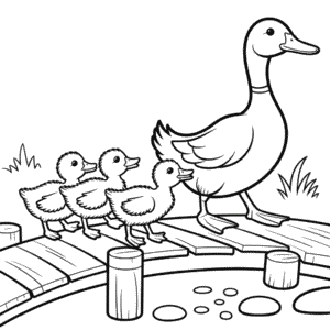 Dibujo de Pato y Patitos para Colorear
