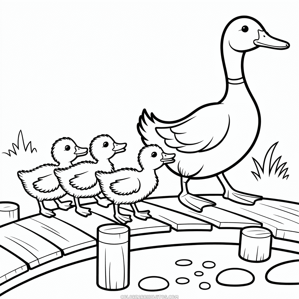 Dibujo de Pato y Patitos para Colorear