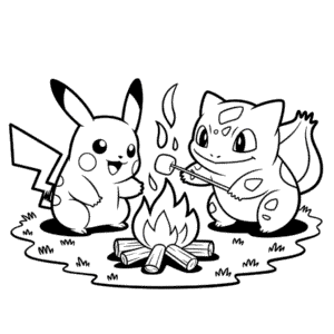 Dibujo de Pokémon Pikachu y Amigos para Colorear