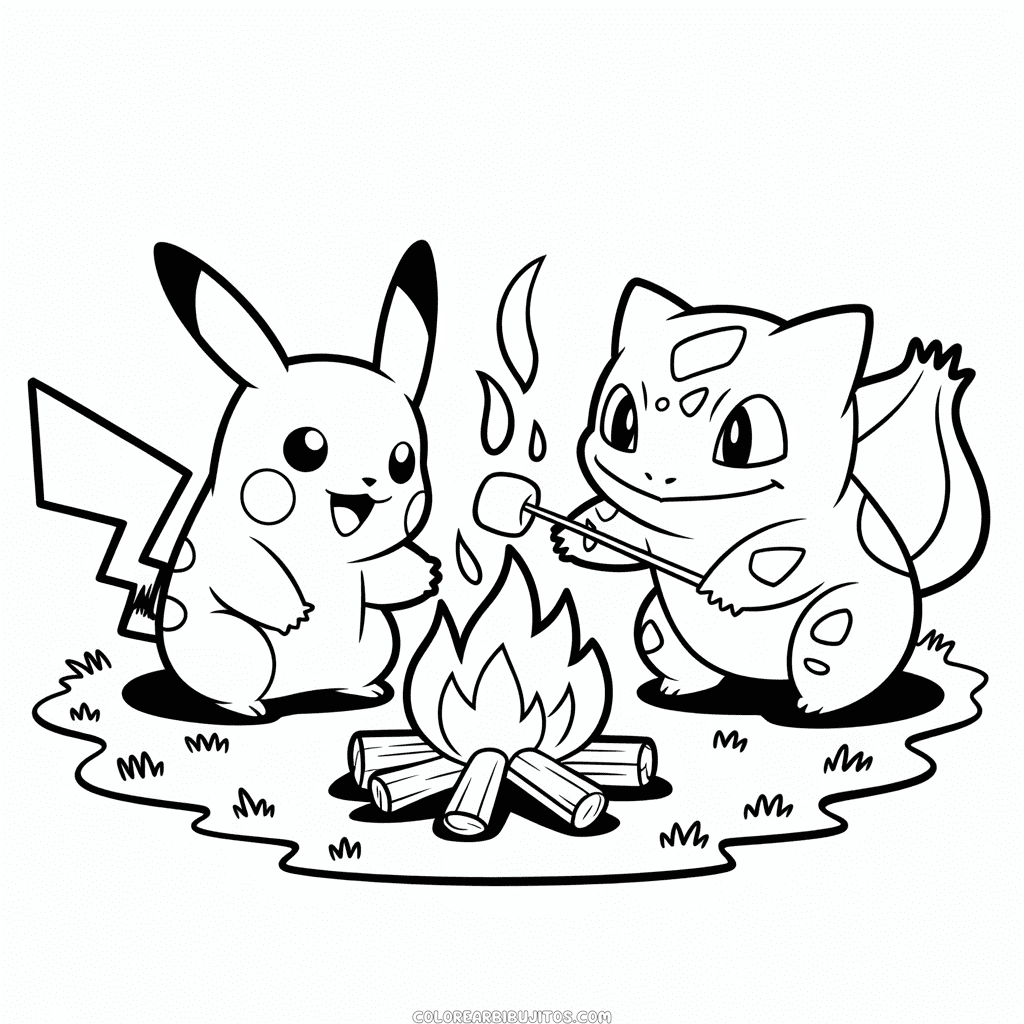 Dibujo de Pokémon Pikachu y Amigos para Colorear