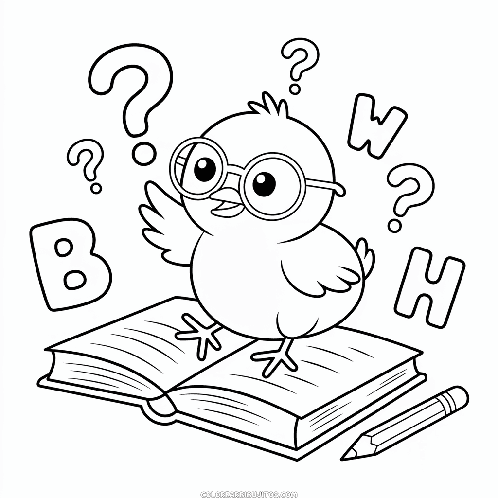 Dibujo de Pollito Bebé Aprendiendo para Colorear