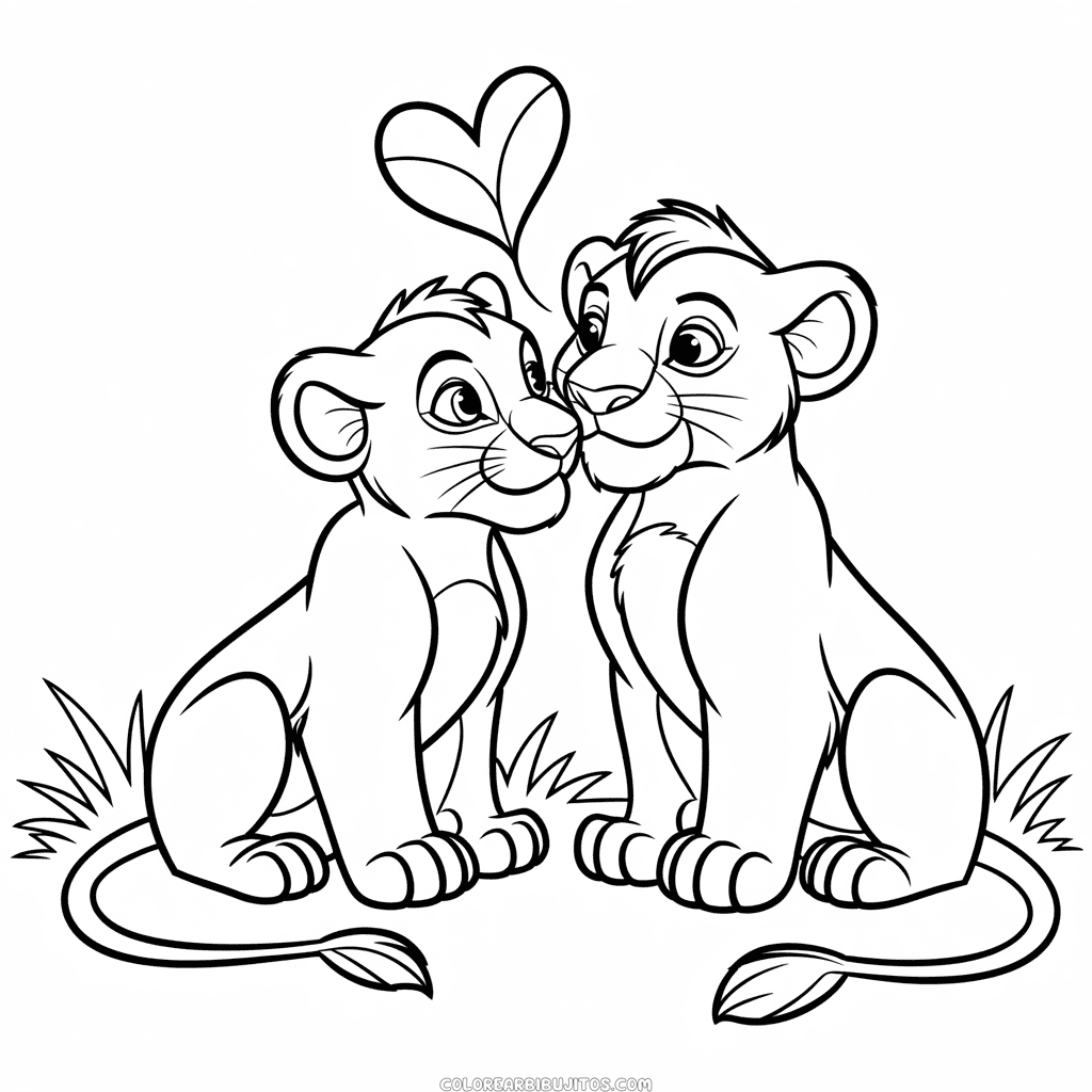Dibujo de Simba y Nala para Colorear